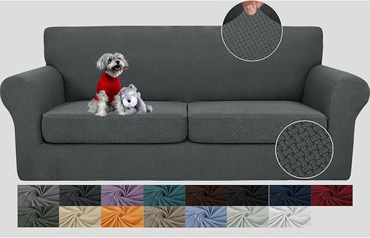 JIVINER 3 Pieces Couch Covers for 2 Cushion Couch Stretch Sofa Cover with 2 Extra Large Seat Cushion Covers Thick Fitted L...