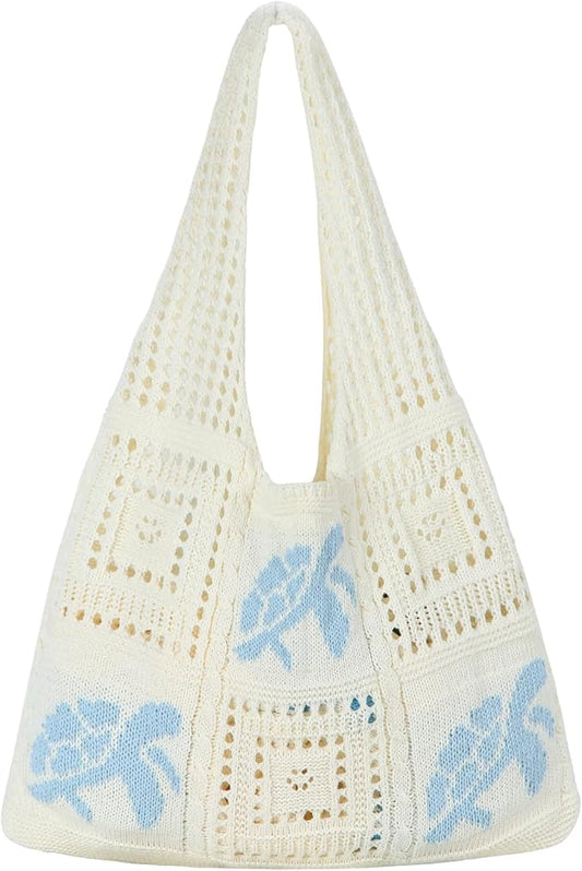 Topdear Crochet Tote Bag for Women, Aesthetic Crochet Mesh Beach Tote Bag, Summer Vacation Knitted Bag for Women Shoulder