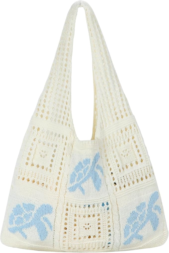 Topdear Crochet Tote Bag for Women, Aesthetic Crochet Mesh Beach Tote Bag, Summer Vacation Knitted Bag for Women Shoulder