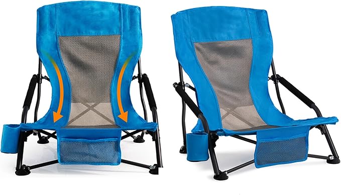 Foristrail Outdoor Beach Chair for Adults Set of 2 PCS Portable Lightweight Low Back Sling Chair with Cup Holder, 300lbs C...