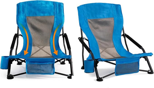Foristrail Outdoor Beach Chair for Adults Set of 2 PCS Portable Lightweight Low Back Sling Chair with Cup Holder, 300lbs C...