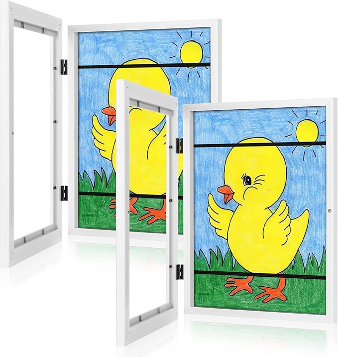 [2-Pack] Kids Art Frames, 8.5x11 Front Opening Kids Artwork Frames Changeable, White Artwork Display Storage Frame for Wal...