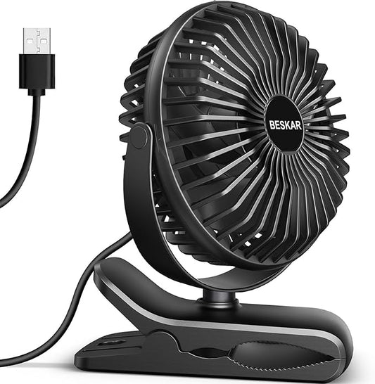 BESKAR Small Clip on Fan, 3 Speeds USB Fans with Strong Airflow, Clip & Desk Fans USB Plug in with Sturdy Clamp - Ultra Qu...