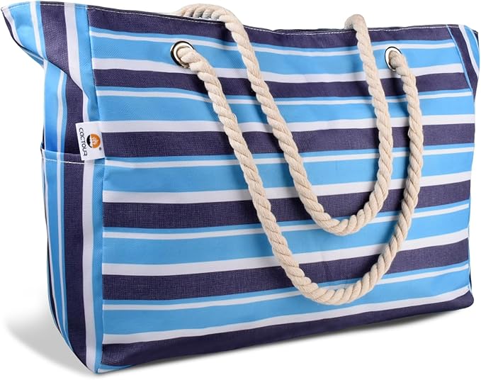 CaCTOUR Beach Bags for Women,Large Beach Bag Waterproof Sandproof with Zipper Pocket,Travel Tote Bag,Swim Pool Bag for Family