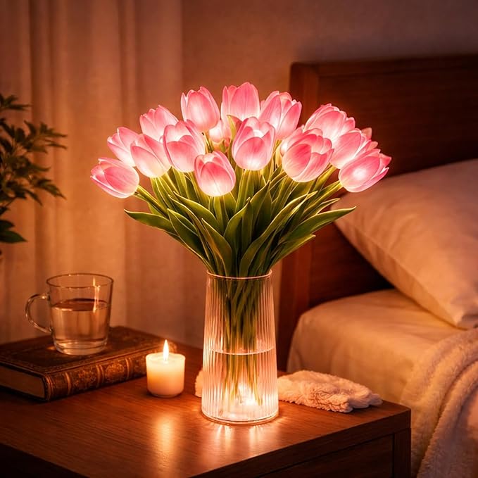 Radiant Romantic Tulip Light, 15PCS Twinkling Tree Tulips Lamp, LED Lighted Artificial Flowers that Never Fade, Tulip Ambi...