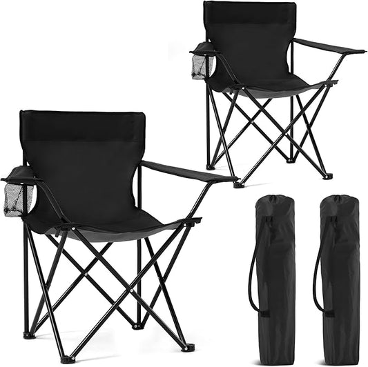 Canpsky 2 Pack Portable Camping Chairs Folding Lawn Chair Outdoor Lightweight Beach Chair with Cup Holder & Carry Bag for ...