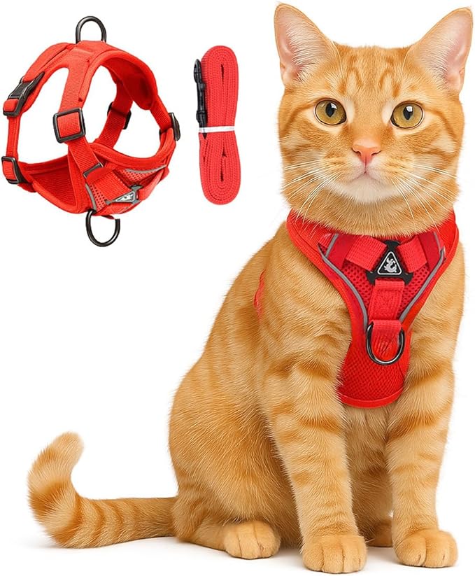 Cat Chest Harness and Leash Set for Walking Escape Proof, Soft Adjustable Vest Harnesses for Cats, Kitten Jacket with Refl...