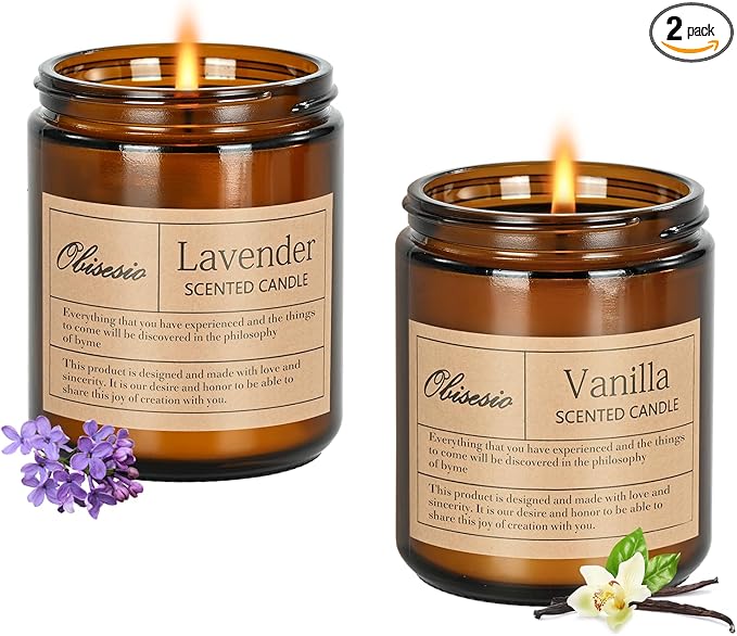 Obisesio Candles 2 Pack, Candles for Home Scented, Aromatherapy Candle Gift Set for Women Soy Wax Long Lasting Amber Jar C...