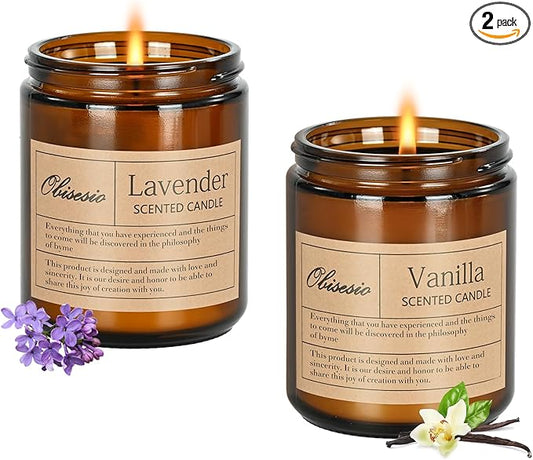 Obisesio Candles 2 Pack, Candles for Home Scented, Aromatherapy Candle Gift Set for Women Soy Wax Long Lasting Amber Jar C...
