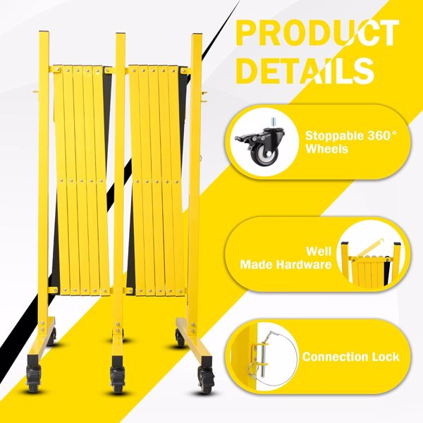Metal Expandable Barricade, 17FT Traffic Barricade With Casters, Retractable Security Gate, Portable Driveway Gate Outdoor Barricade Fence For Construction Area, Traffic Control, Garage 17FT