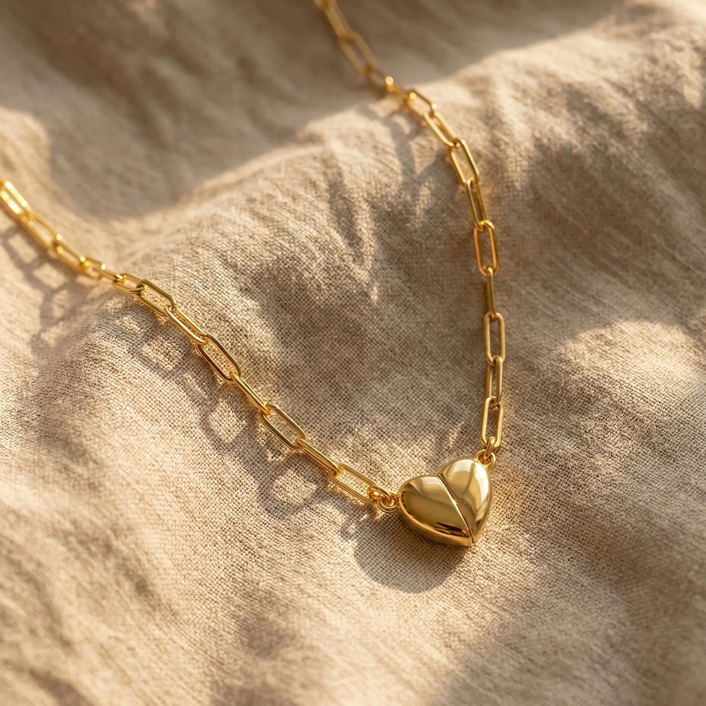 Magnetic Heart Matching Necklace For Couples, 18K Gold Rose Gold Plated Stainless Steel Paperclip Chain, Relationship Friendship Gift