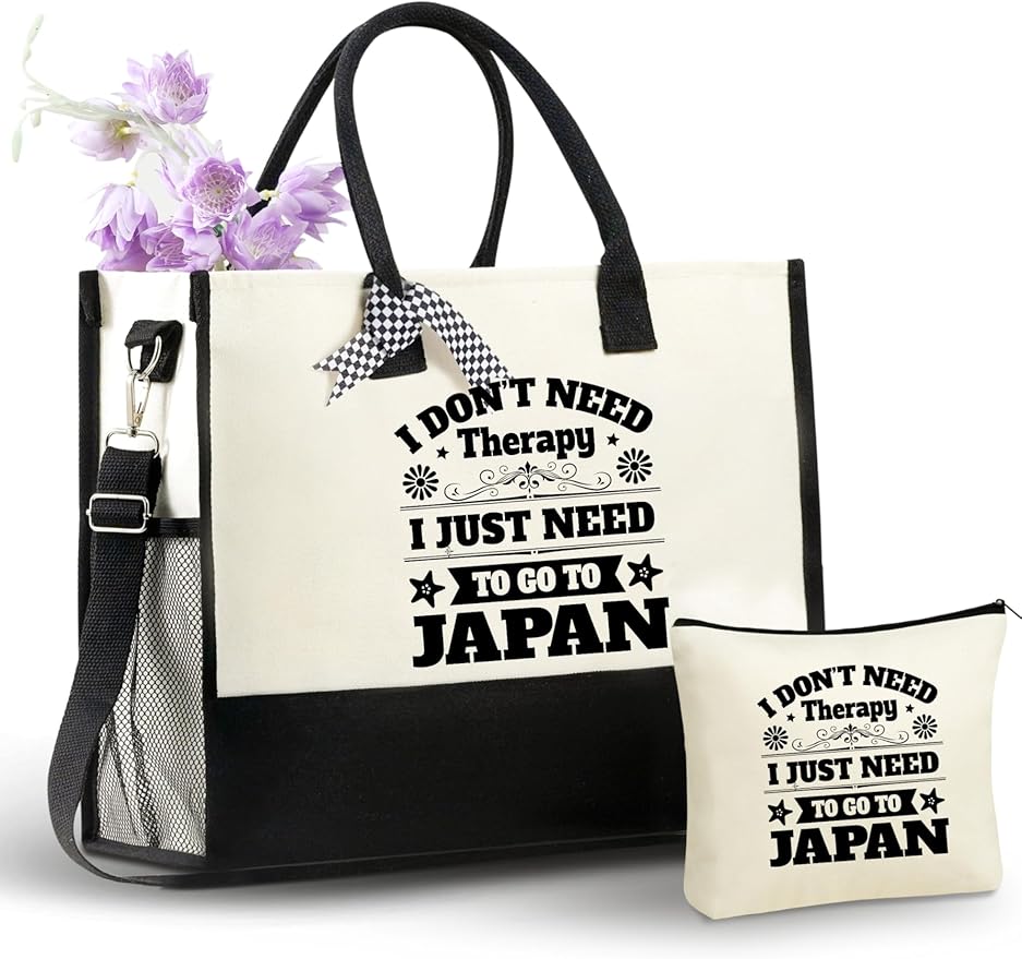 InnoBeta Japanese Gifts for Women Canvas Tote Bag, Japanese Gifts Tote with Top Zipper Closure and Shoulder Strap for Birt...
