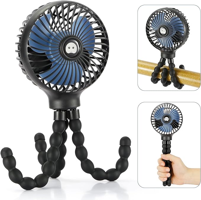 snawowo Mini Handheld Personal Portable Fan, Baby Stroller Fan, Car Seat Fan, USB or Battery Powered, with Flexible Tripod...