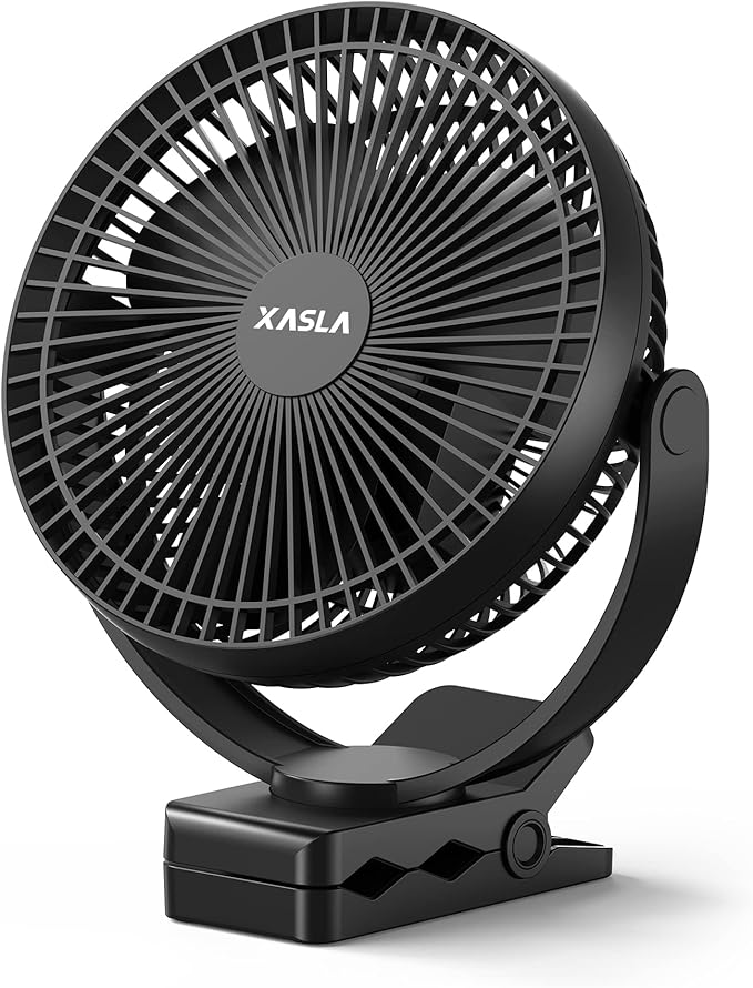 xasla 10000mAh Portable Clip on Fan, 8 inch Rechargeable Battery Operated, 24 Hours Work Time, Quiet USB 4 Speeds Persona...