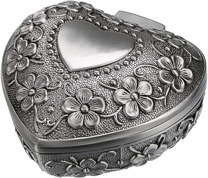 Hipiwe Vintage Heart Shape Jewelry Box - Small Antique Ring/Earrings/Necklace Storage Organizer Case, Metal Treasure Chest...