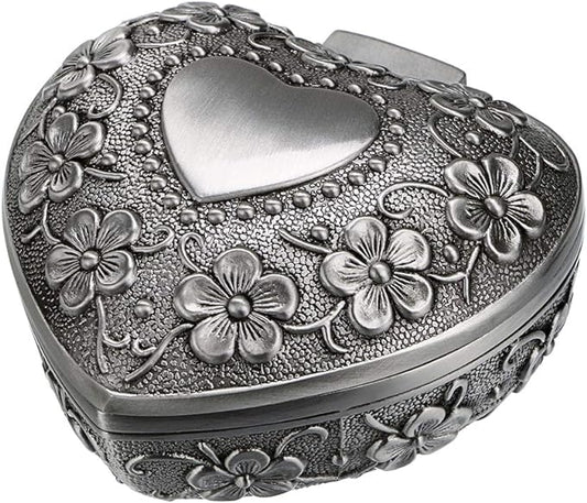 Hipiwe Vintage Heart Shape Jewelry Box - Small Antique Ring/Earrings/Necklace Storage Organizer Case, Metal Treasure Chest...