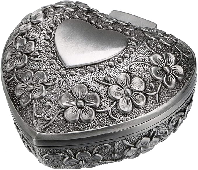 Hipiwe Vintage Heart Shape Jewelry Box - Small Antique Ring/Earrings/Necklace Storage Organizer Case, Metal Treasure Chest...