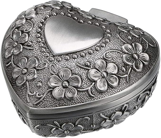 Hipiwe Vintage Heart Shape Jewelry Box - Small Antique Ring/Earrings/Necklace Storage Organizer Case, Metal Treasure Chest...