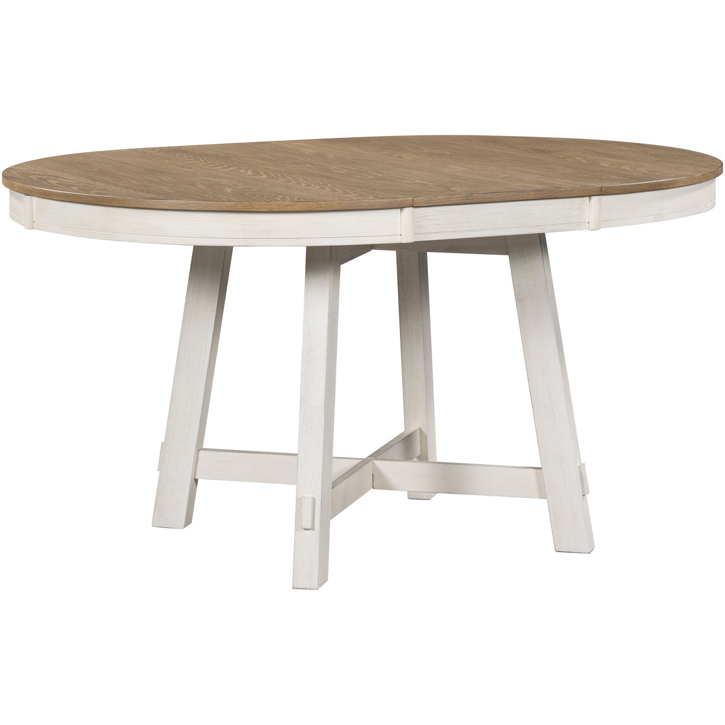 TREXM Farmhouse Round Extendable Dining Table With 16 Leaf Wood Kitchen Table  Oak Natural Wood  Antique White