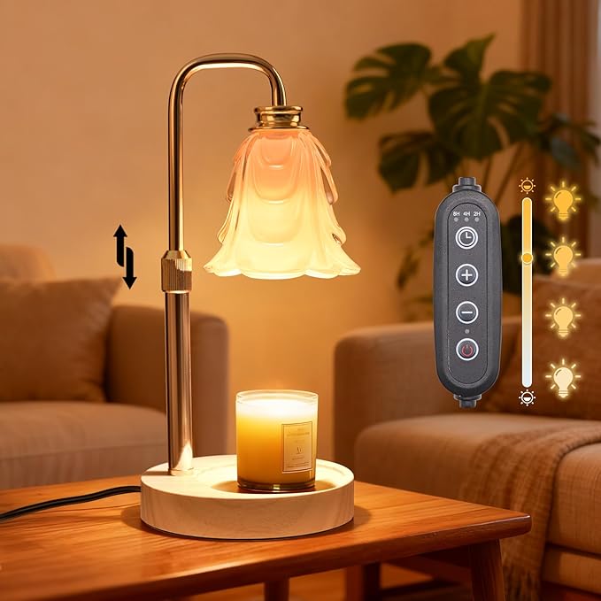 Flower Candle Warmer Lamp with Timer and Dimmer 4-Level Dimmable Adjustable Height Light Heat Lamp for Jar Candles Modern ...