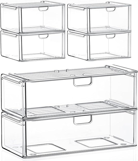caktraie Acrylic Storage Drawers Set of 6, Clear Makeup Organizer, Plastic Organizer Bins for Beauty Supplies,Ideal for Va...