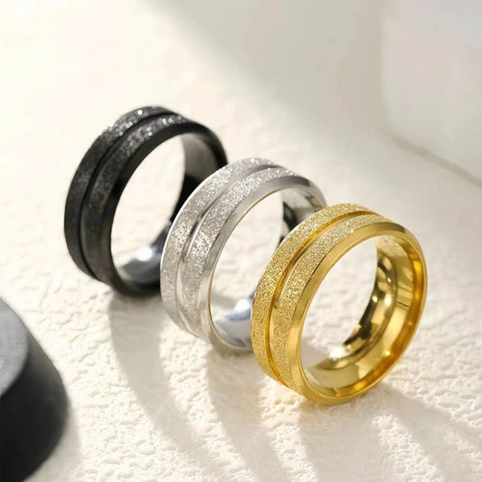 Accessories Stainless Steel Single Line Frosted Couple Ring