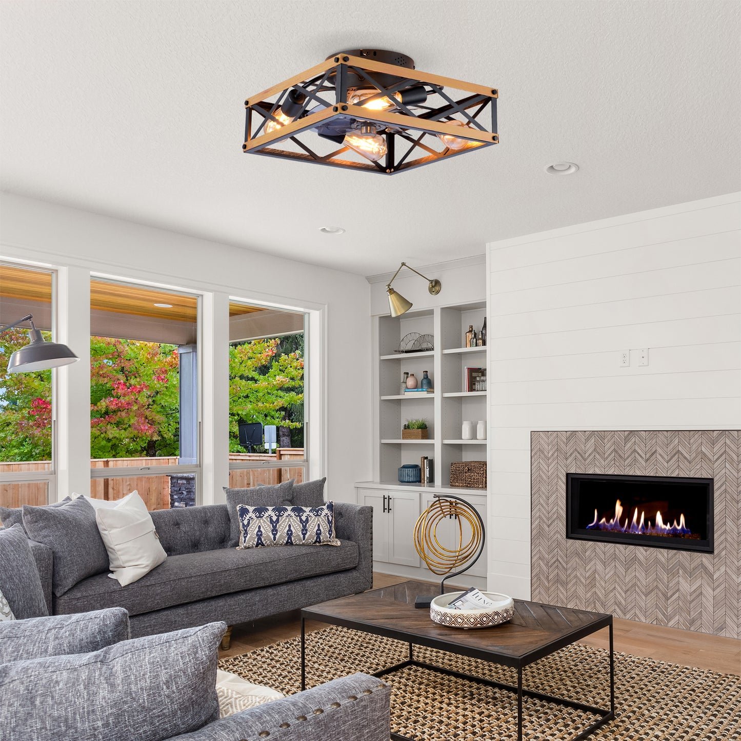22.6IN  Flush Mount Ceiling Fan ,Reversible Motor, DC Remote Control,7 PCS PC Blades,6 Speed Ceiling Fan,Timing, For Bedroom Kitchen Living Room--NOT Included Bulbs
