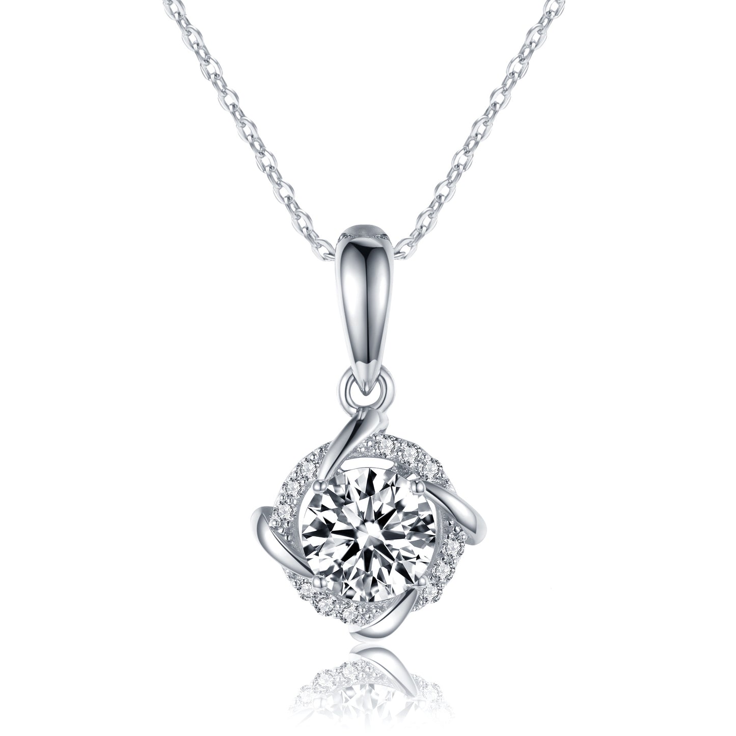 S925 Sterling Silver 1ct D-VVS1 Moissanite Necklace, Twisted Pendant Design, Platinum Plated 40&45cm Chain, GRA Certified Jewelry Gift Box