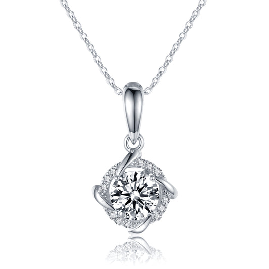 S925 Sterling Silver 1ct D-VVS1 Moissanite Necklace, Twisted Pendant Design, Platinum Plated 40&45cm Chain, GRA Certified Jewelry Gift Box