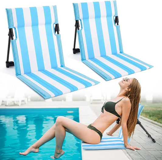 Karenhi 2 Pcs Stripes Foldable Pool Chairs Portable Folding Beach Chairs for Edge of Pool Portable Flip Poolside Chair f...