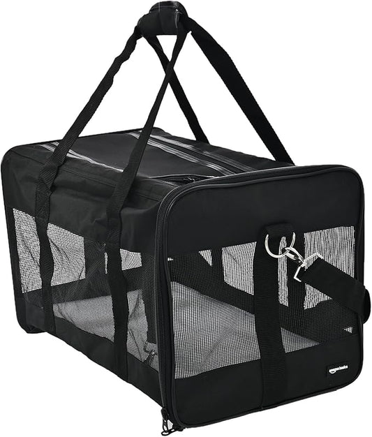 Amazon Basics Airline Approved Soft-Sided Mesh Pet Travel Carrier with Shoulder Strap, Removable Washable Fleece Pad, Top ...