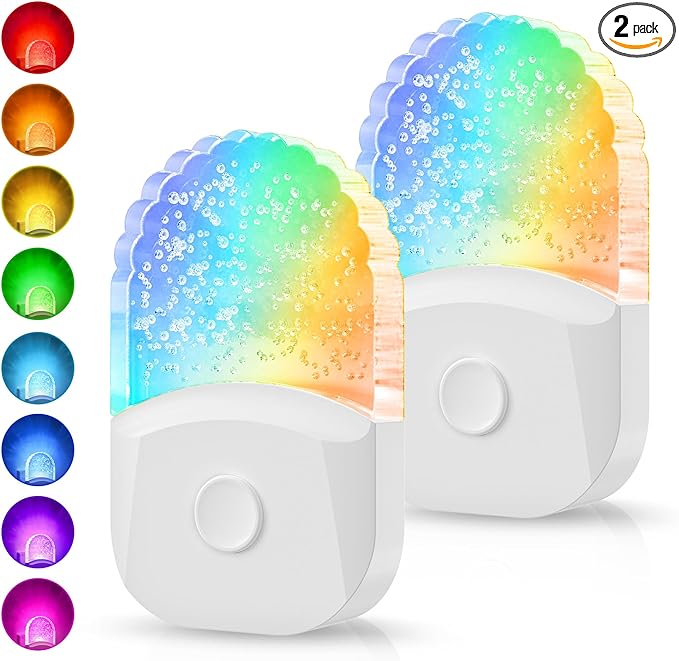 Night Lights Plug Into Wall [2 Pack], Color Changing Night Light for Kids, 8-Color RGB LED Nightlight with Dusk to Dawn Se...