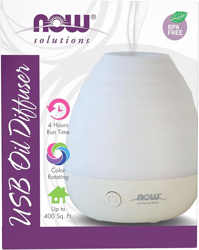 NOW Essential Oils, Ultrasonic USB Aromatherapy Oil Diffuser, Extremely Quiet, Heat Free, and Easy to Clean, Color Changin...