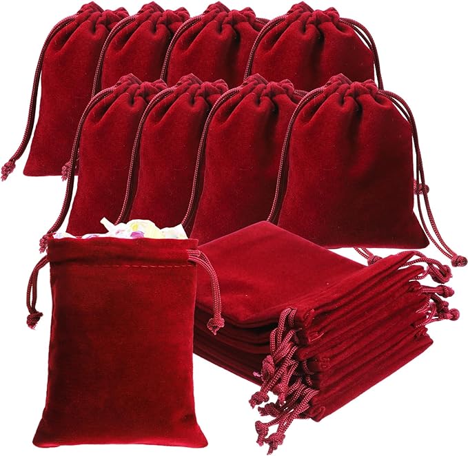 LIQWEI 20Pcs Velvet Drawstring Pouches, Mini Velvet Gift Bag, Jewelry Pouch Bag Burgundy Gift Bags, Small Drawstring Bags ...