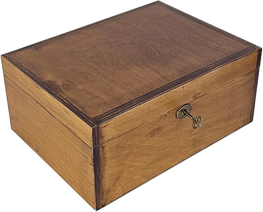 BeeGreeny Large Wooden Box with Lock and Key, Vintage Memento Box for Men and Women, Rustic Brown Decorative & Lockable Me...