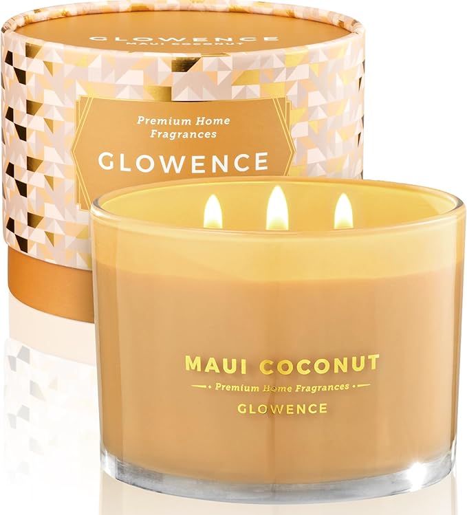 Glowence Luxury Coconut Scented Candle - Large 3 Wick Jar Candle - Elegant Gift for Women & Men - 100% Natural Soy Wax - U...