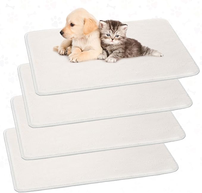 Drydiet 4 Pcs Pet Carrier Pad Travel Pet Reversible Dog Mat Replacement Liners for Travel Dog Bed Pad Washable Plush Doubl...