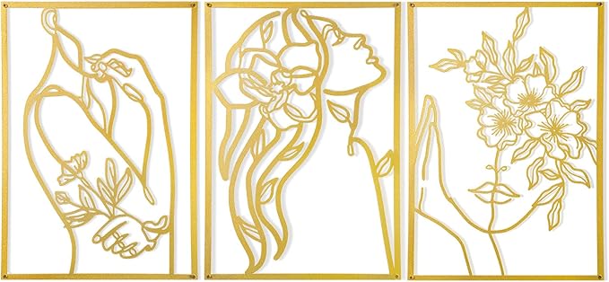 AGIOTA 3 Pcs Gold Wall Decor Above Bed Minimalist for Living Room Metal Line Art - Female Body, Gold Room Decor for Bedroo...