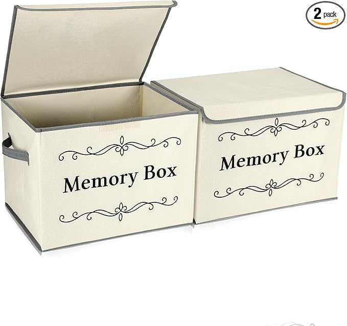 LemonRoad 2Pcs Memory Box Keepsakes for Kid Memory Decorative Storage Box Bin with Lid for Baby Wedding Travel Birthday An...