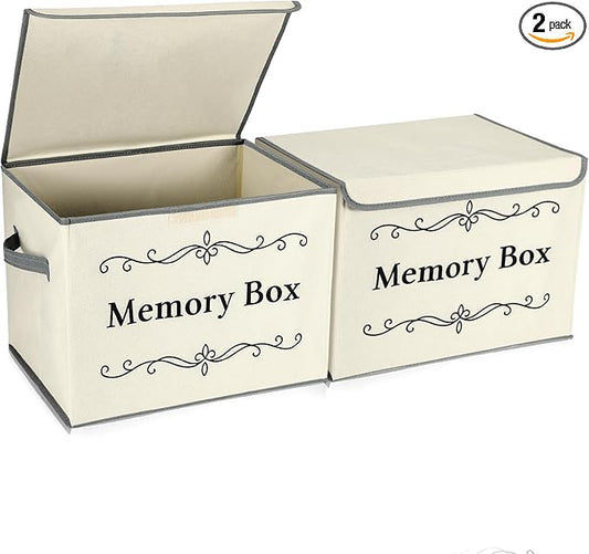 LemonRoad 2Pcs Memory Box Keepsakes for Kid Memory Decorative Storage Box Bin with Lid for Baby Wedding Travel Birthday An...