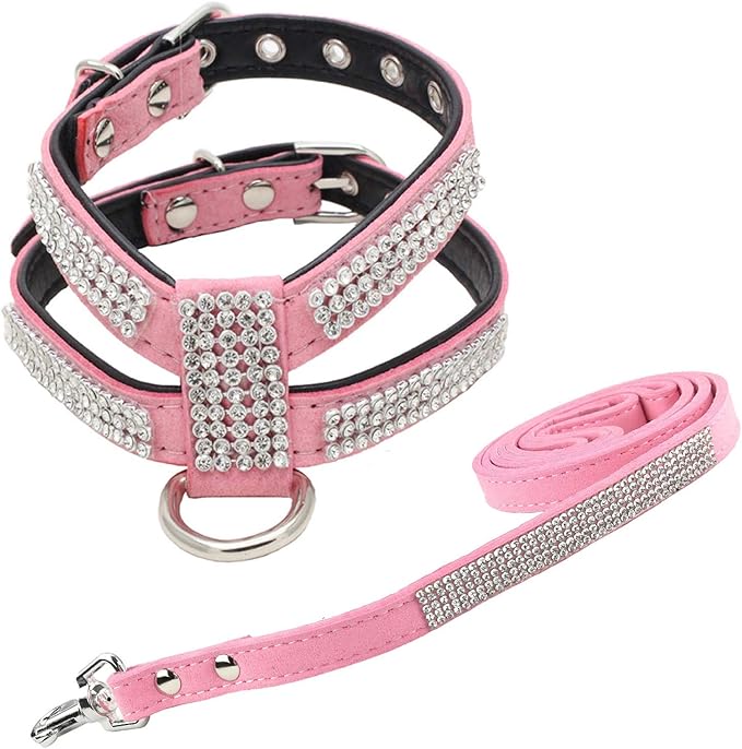 Newtensina Fashion Puppy Harness with Diamantes and Lead Cute Girls Bling Dog Harness with Bling Leashes for Small Dogs