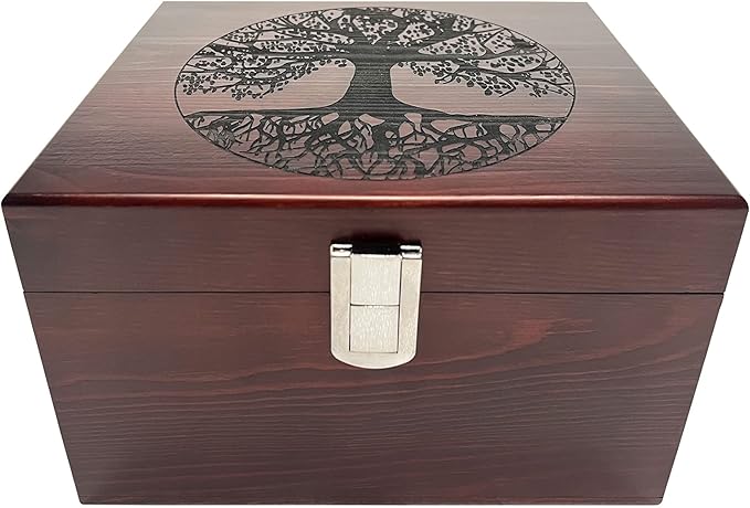 Blake & Lake Tree of Life Large Wooden Decorative Box - Wooden Keepsake Box with Hinged Lid and Metal Latch Wood Storage B...