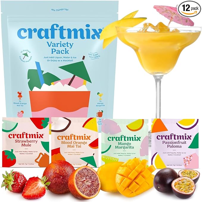 Craftmix Variety Pack Cocktail & Mocktail Drink Mixer, Skinny Mixes - Water Flavoring Packets - Made With Real Fruit - Veg...