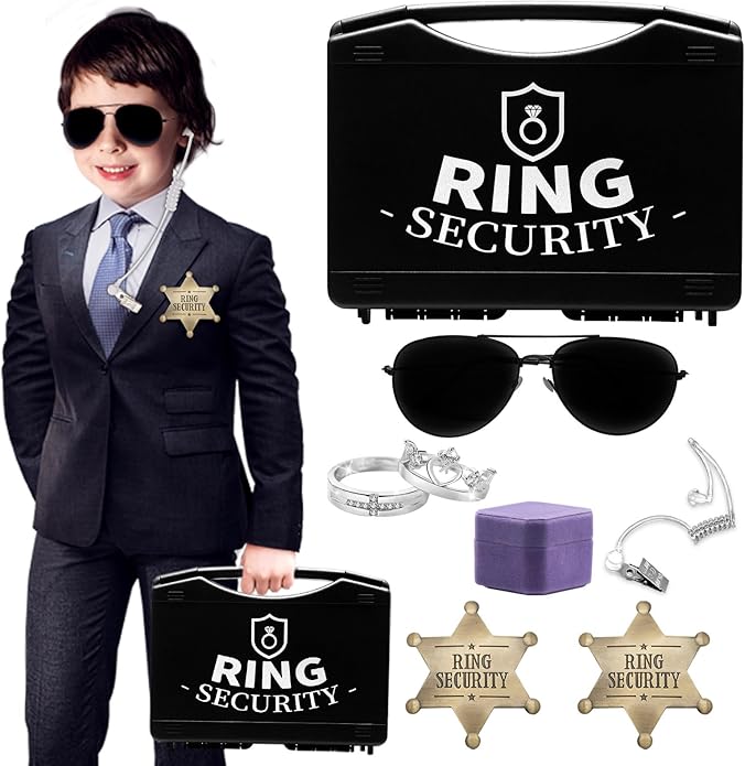 Huwane Ring Security Wedding Ring Bearer Gifts Box Set Include Ring Security Badges, Acoustic Earpiece Tube, Rings Bearer ...