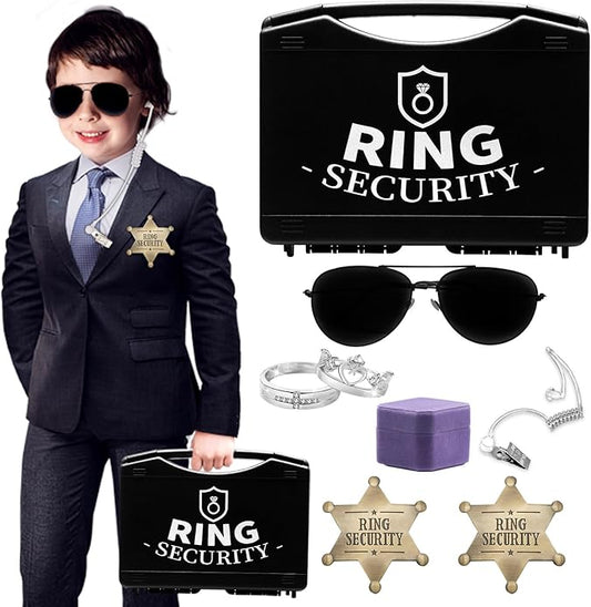 Huwane Ring Security Wedding Ring Bearer Gifts Box Set Include Ring Security Badges, Acoustic Earpiece Tube, Rings Bearer ...