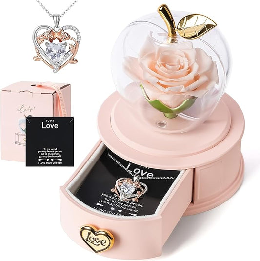 iceevery Preserved Real Rose with Necklace,Preserved Roses with Necklace,Forever Roses,Preserved Flowers, Gifts for Mom,Ro...
