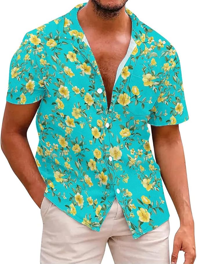 Men's Hawaiian Oversize Shirt- Summer Floral Print Short Sleeve Shirt | Casual Vacation | S-4XL Plus Sizes