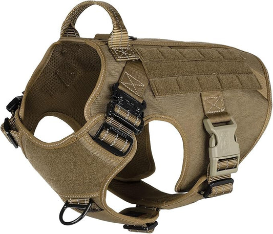 ICEFANG Tactical Dog Harness, Large Size,2X Metal Buckle,Working Dog MOLLE Vest with Handle,No Pulling Front Leash Clip,Ho...