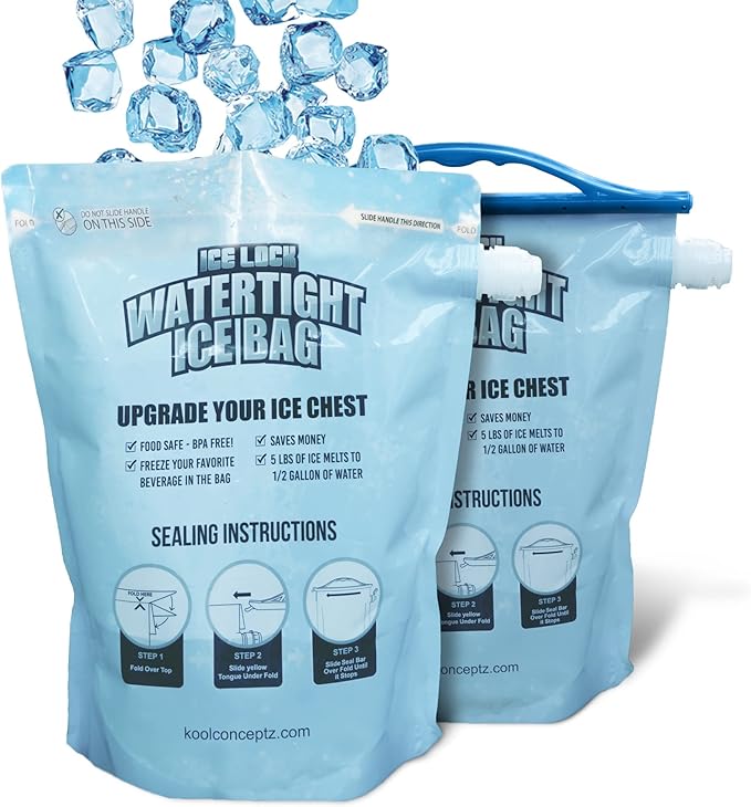 Large Leakproof Ice Bag. Reusable Ice Pack for Cooler - Long Lasting Instant Cooler Ice Packs - Drop in Cubed Ice to Make ...