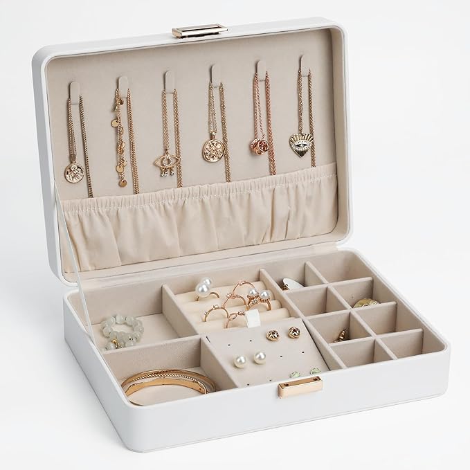 V-LAFUY Secure Jewelry Organizer Box with Lock Compact Single Layer Storage for Travel & Home Holds Rings, Earrings, Penda...